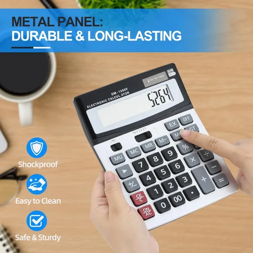 Vista 5 de Calculadora de escritorio de 12 dígitos con pantalla LCD extragrande, botones grandes para contabilidad y oficina, escuela, uso doméstico, doble