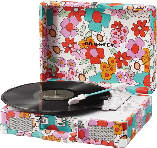 Vista 8 de Crosley CR8005F-GF Cruiser Plus - Tocadiscos de vinilo vintage de 3 velocidades con Bluetooth y maleta con altavoces integrados, diseño floral