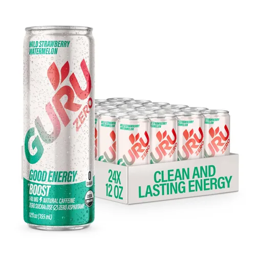 Vista 19 de GURU Fruit Punch - Bebidas energéticas orgánicas, bebida energética limpia con cafeína natural a base de plantas de té verde + enfoque con L