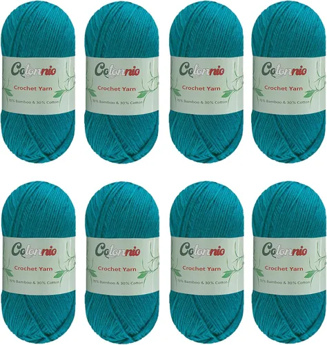 Vista 4 de 8 madejas de hilo para tejer a ganchillo, 70% rayón derivado de bambú, 30% algodón, peso superfino fingering, Sunny Cat Cotonnio importado