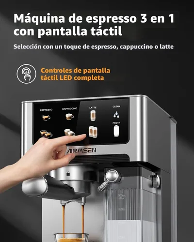 Vista 7 de AIRMSEN Máquina de café expreso de 20 bares con espumador automático de leche, cafetera de capuchino y latte con caldera doble de preparación rápida
