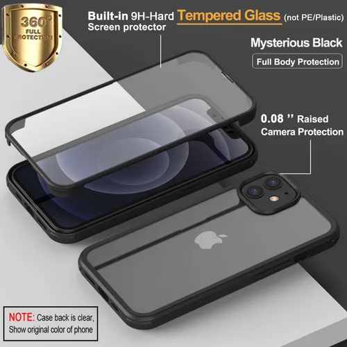 Vista 2 de UBUNU Funda para iPhone 11 con protector de pantalla [vidrio templado 9H integrado], protección de cuerpo completo 360 de doble capa protectora