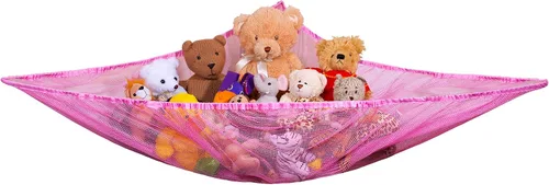 Vista 11 de Hamaca de malla gigante para organizar animales de peluche o juguetes infantiles. , Blanco