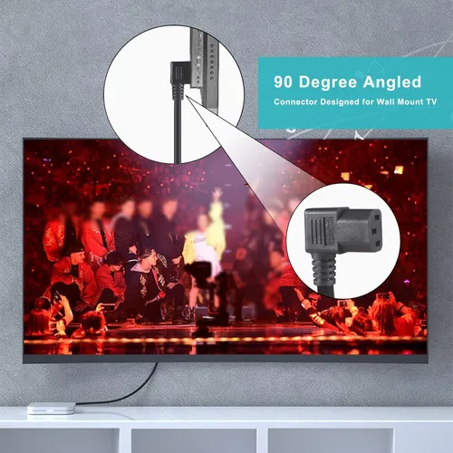 Vista 6 de Cable de alimentación de 90 grados, IEC de ángulo recto de 2 pies, fuente de alimentación universal para PC, 16 AWG, NEMA 5-15P negro tipo ángulo a