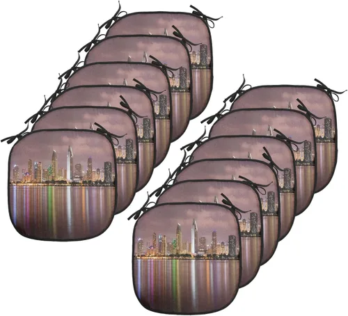 Vista 45 de Lunarable USA Chair Cushion Pad, American Cities Skylines Metropolis Architecture Sketch Style Hand Drawn Art Print, Seat Padding for Kitchen &