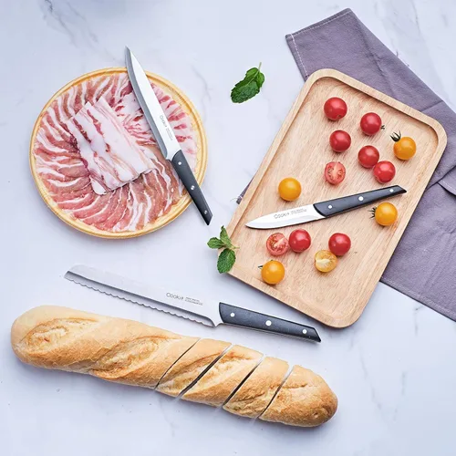 Vista 3 de Cookit - Juego de cuchillos de cocina con bloque, juego de 15 cuchillos de cocina con soporte de bloque de pino, juego de bloques de cuchillos