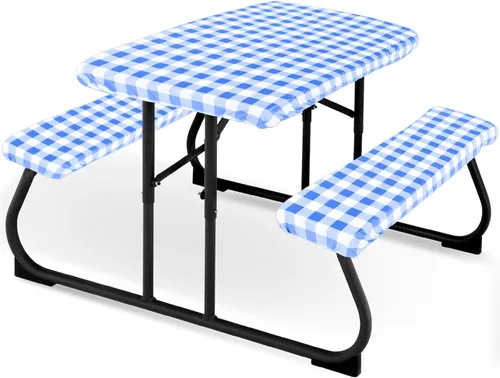 Vista 9 de Moukeren Funda de mesa de picnic de 3 piezas para niños con fundas de banco, mantel ajustable para exteriores, vinilo impermeable, para camping
