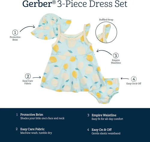 Vista 5 de Gerber Baby-girls - Juego de 3 piezas, funda para pañales y gorro