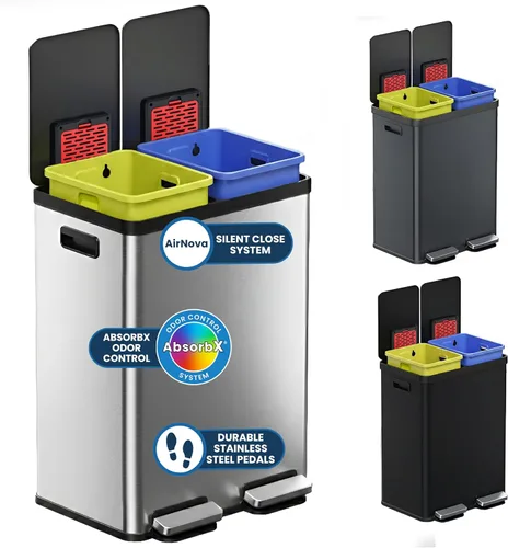 Vista 7 de iTouchless Bote con cubo de basura y cubo de reciclaje extraíbles, delgado, acero inoxidable, doble compartimiento y parte superior abierta, 5.3