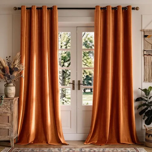 Vista 24 de BULBUL Cortinas de terciopelo para ventana de sala de estar, 90 pulgadas de largo, 2 paneles de cortinas opacas marrones, cortinas opacas