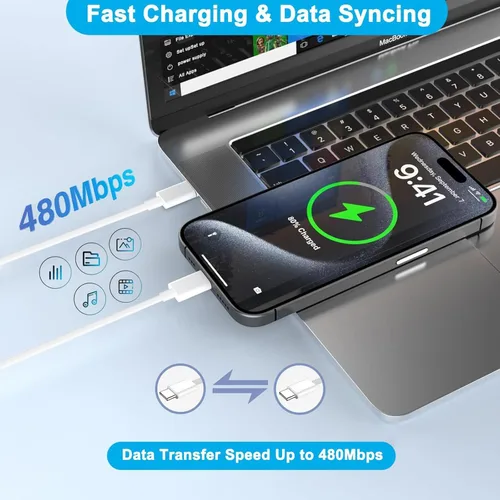 Vista 5 de Cargador USB-C de carga rápida 9.8 ft 20W para Apple iPhone 17/16/15/iPad A16 11ª/10ª generación/iPad Pro 13/11/12.9/Air/Mini 6/7, blanco, paquete