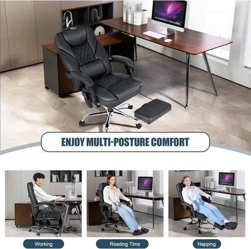 Vista 7 de Silla de oficina ejecutiva de cuero de 400 libras con diseño ergonómico y función reclinable, cómoda silla de escritorio para computadora