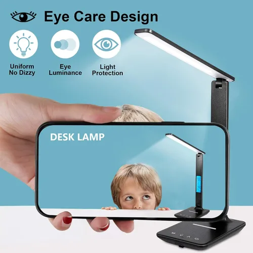 Vista 8 de LAOPAO Lámpara de escritorio con cargador inalámbrico: puerto de carga USB, lámpara de mesa con reloj, lámparas de escritorio para el hogar