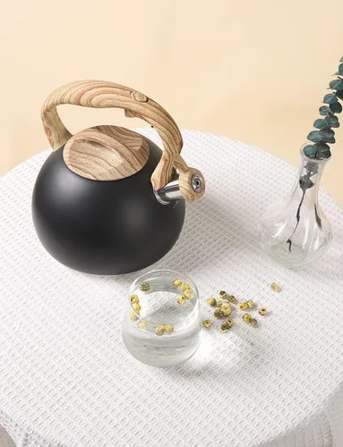Vista 8 de BELANKO - Hervidor de té de 2.7 cuartos de galón para estufa - Tetera de acero inoxidable de grado alimenticio con silbato fuerte, mango de madera