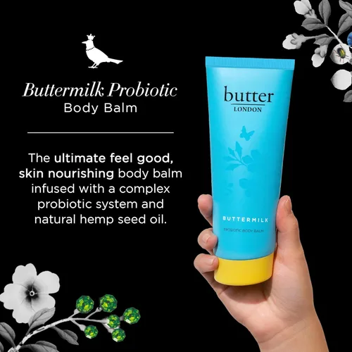 Vista 2 de butter LONDON Bálsamo corporal probiótico de suero de leche, calma e hidrata la piel, manteca de karité, aroma a champán, libre de crueldad animal