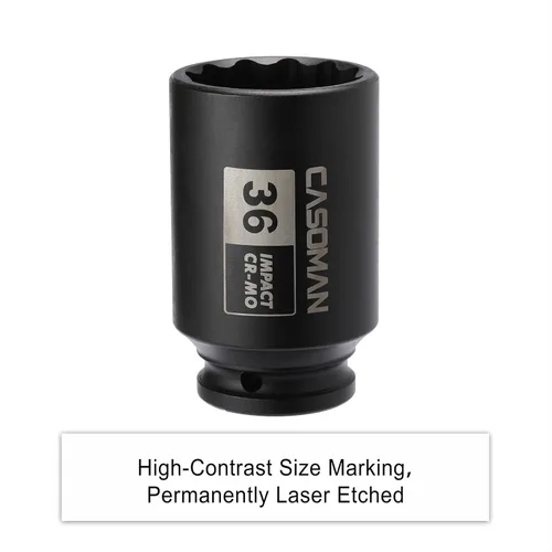 Vista 6 de CASOMAN 1/2" Drive x 36 mm Profundo 12 PT Juego de Tuercas de Eje de Impacto, CR-MO, Juego de Tuerca de Eje de 1/2 Pulgada 12 Puntos para Fácil