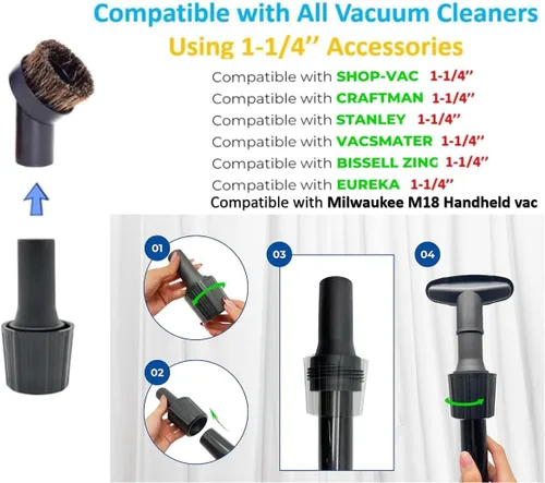 Vista 3 de Accesorio de cepillo para aspiradora de taller de 1.25" con pelo de caballo de 25 mm (2 piezas) - Cepillo redondo de polvo con cerdas suaves