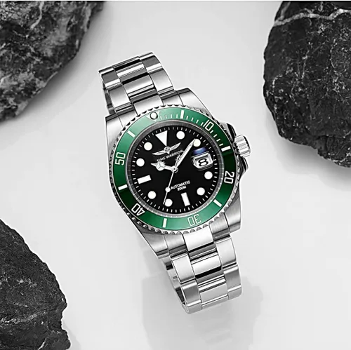 Vista 4 de TIME WARRIOR NH35 - Reloj automático de buceo para hombre, 656.2 ft, bisel de cerámica Pro Diver, reloj Submariner, cristal de zafiro de acero