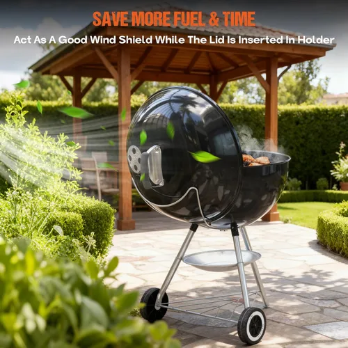 Vista 5 de onlyfire Soporte de tapa de acero inoxidable Slide-a-Side para parrillas de carbón de 18”/22”/26