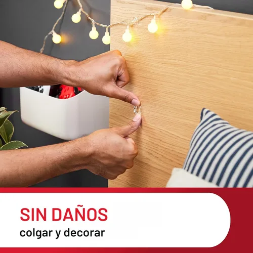 Vista 6 de Command - Mini clips de luz para interiores, 45 clips transparentes y 54 tiras Command, decoraciones navideñas sin daños, clips de pared para colgar