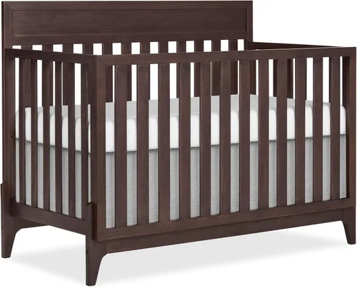Evolur Atlas - Cuna convertible 5 en 1 de tamaño completo en castaño, GreenGuard Gold y BSA, minimalista moderno atemporal, 3 alturas de colchón, se