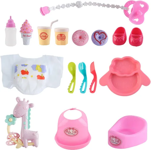 Vista 4 de deAO Juego de muñecas de bebé negras con cuna, juego de 21 piezas para silla alta móvil, accesorios de alimentación para cochecito