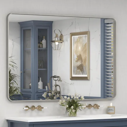 Vista 64 de Espejo rectangular para pared de baño de 20x30 pulgadas con marco negro mate, espejo de tocador con esquinas redondeadas, espejo de baño de metal