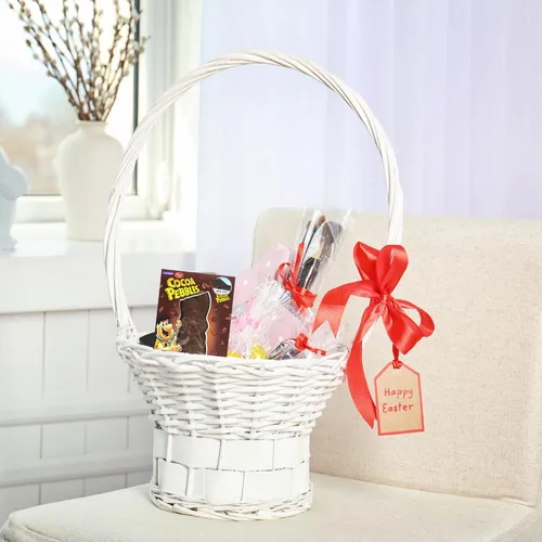 Vista 4 de Cocoa Pebbles - Barra de caramelo de Pascua en forma de conejo, barra de chocolate con leche y cereales de conejo sólido, relleno de cesta