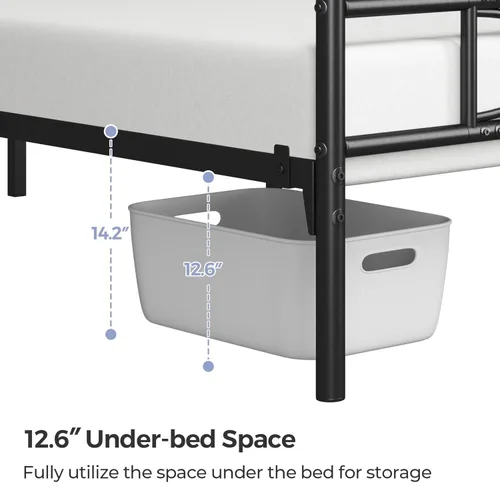 Vista 67 de Yaheetech Base de cama de metal individual, base de cama con plataforma, base de colchón con cabecera y estribo de diseño curvo, soporte resistente