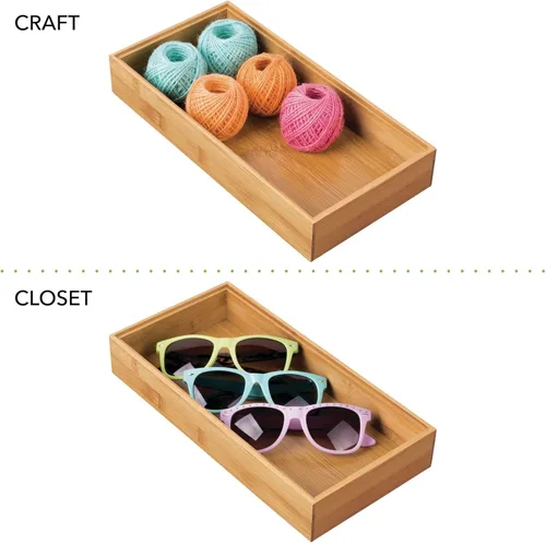 Vista 7 de mDesign Organizador de cajones de madera de bambú, bandeja de almacenamiento apilable de 12 pulgadas de largo para cajones de cocina/gabinete