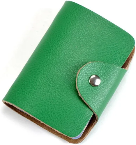 Cartera para tarjetas de crédito, pequeña, de piel auténtica, 26 ranuras, para tarjetas, organizador para mujeres y hombres, Verde, Cartera con
