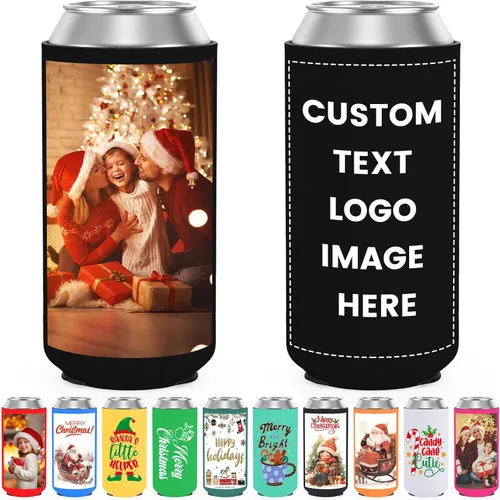 Vista 13 de Fundas enfriadoras de latas delgadas personalizadas a granel, soporte de botella de neopreno aislado con logotipo, imagen, texto para boda