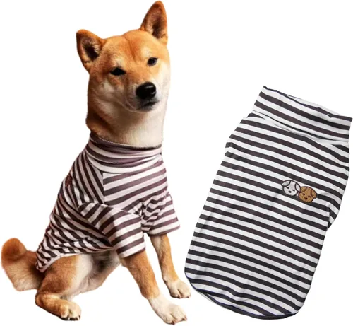 Vista 10 de Camisas de cuello alto para perros grandes, camiseta a rayas, cómoda camisa elástica para cachorros, suéter cálido para mascotas, ropa para razas