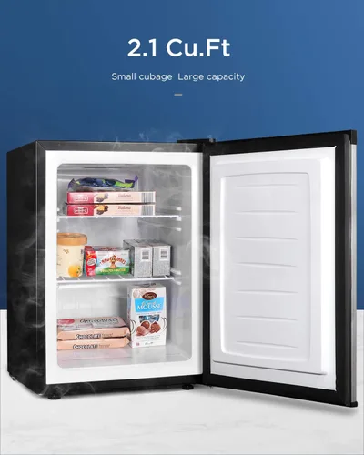 Vista 2 de Congelador vertical – Mini congelador compacto reversible de una sola puerta – Máquina de congelación independiente con estante extraíble