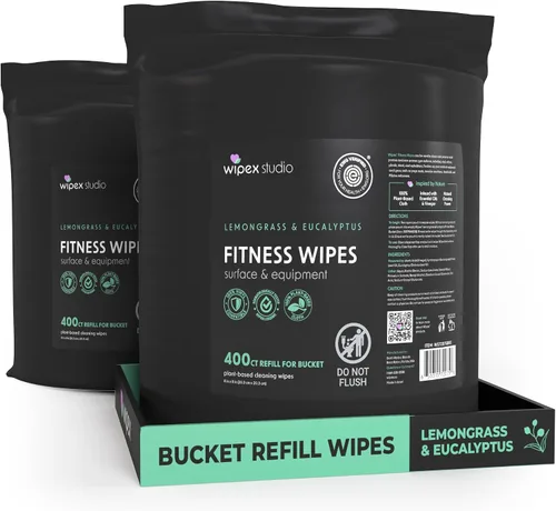 Wipex Gym Wipes - Rollo de recambio de cubo – Verificado por EWG – Toallitas para equipos de fitness a base de plantas, limoncillo, eucalipto y