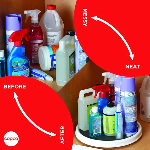 Vista 9 de Copco Armario de despensa antideslizante Lazy Susan Tocadisco, 12 pulgadas, Blanco/Gris