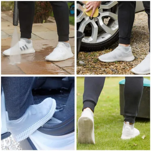 Vista 4 de ZOSTLAND Fundas impermeables de silicona para zapatos, calcetines de lluvia, reutilizables, plegables, antideslizantes, para zapatos, botas