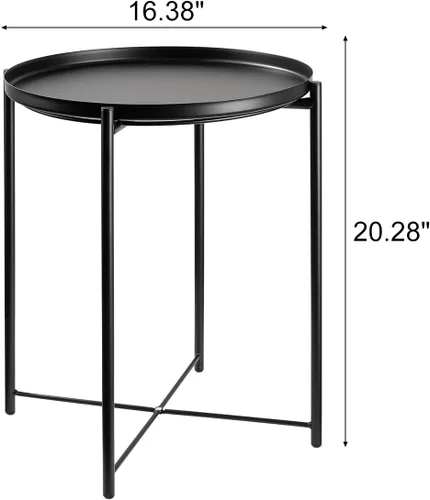 Vista 3 de danpinera Metal Black Side Table for Small Spaces Outdoor Patio Table Round Metal Coffee Table Waterproof Removable Tray Table for Living Room
