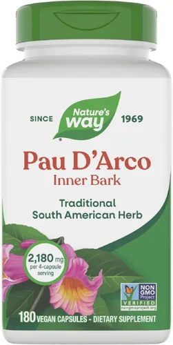 Nature's Way Pau d'Arco Inner Bark, hierba tradicional sudamericana, 2,180 mg por porción de 4 cápsulas, proyecto verificado sin OMG, 180 cápsulas