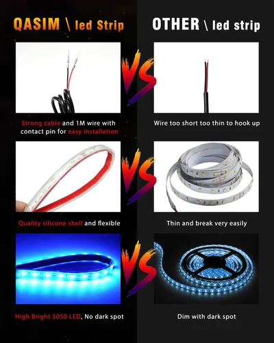Vista 4 de Luces de tira LED Qasim para coche, barco, camión, iluminación interior y exterior, iluminación ambiental impermeable para parrilla delantera