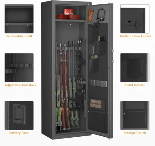 Vista 6 de Dawmilon 10-14 Gun Safe, Quick Access Rifle & Shotgun Cabinet with Digital Keypad, 3 Adjustable Gun Racks, Handgun Pockets, Secure Storage for Home