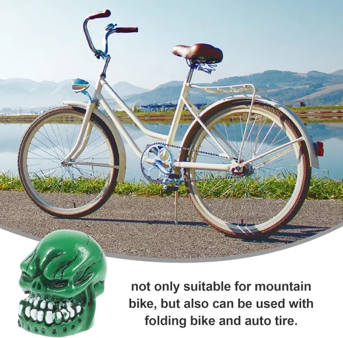 Vista 9 de 4pcs Skull Shaped Valve Stem Caps Green Resin Tire Valve Caps Car Motorcycle Bicycle Decorative Accessories