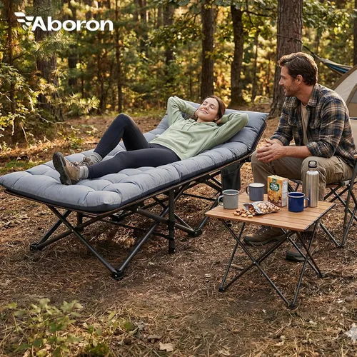 Vista 2 de ABORON Catre de campamento para adultos de 28" extra ancho, resistente 1200D Oxford para dormir, cama de campamento plegable portátil con colchoneta