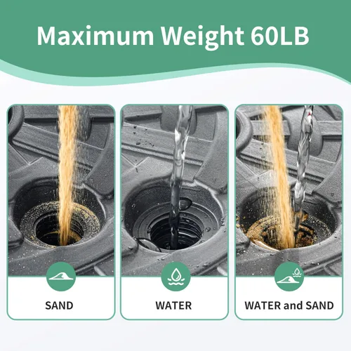 Vista 4 de FLAME&SHADE Base para sombrilla de patio, 60 libras, 17.7 pulgadas, base de sombrilla rellena de agua resistente para mesa de mercado, jardín