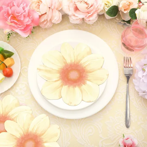 Vista 5 de Qilery Servilletas desechables con forma de flor, 100 unidades, servilletas de papel florales decorativas de primavera para boda, novia, baby