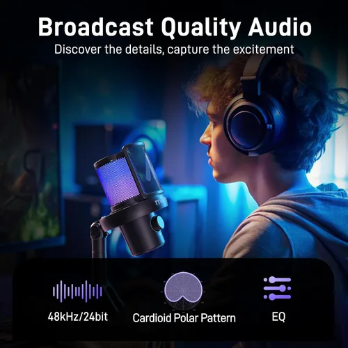 Vista 5 de MAONO Micrófono inalámbrico para PC, micrófono condensador de transmisión de juegos con cambio de voz AI de software, cancelación de ruido de 3