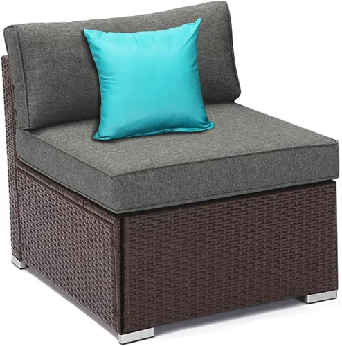 Vista 6 de COSIEST Juego de 2 sillas complementarias sin brazos para muebles de exterior para expandir sofá modular de mimbre con cojines gruesos grises