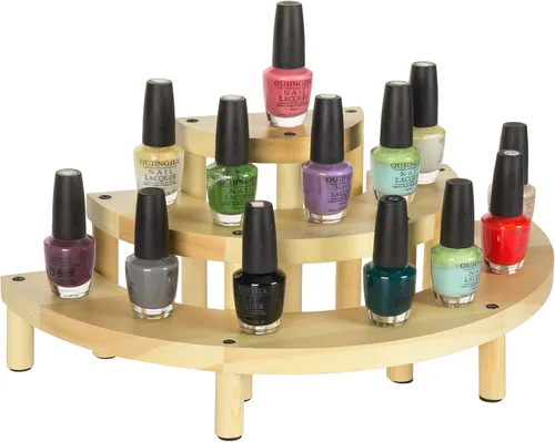 Vista 5 de MyGift Soporte para cupcakes de 3 niveles, soporte para aperitivos de postre semicírculo, de madera maciza natural, soportes para aperitivos