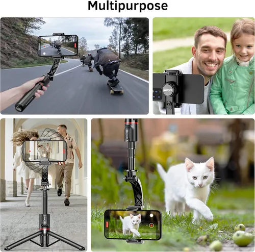 Vista 7 de Estabilizador de cardán para smartphone con control remoto, palo de selfie trípode extensible de aluminio, rotación automática de 360°, equilibrio