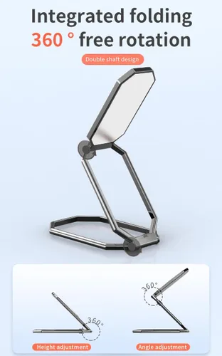 Vista 2 de Soporte de anillo para teléfono con patas plegables, soporte de dedo para celular, rotación de 360°, anillo de metal compatible con soporte